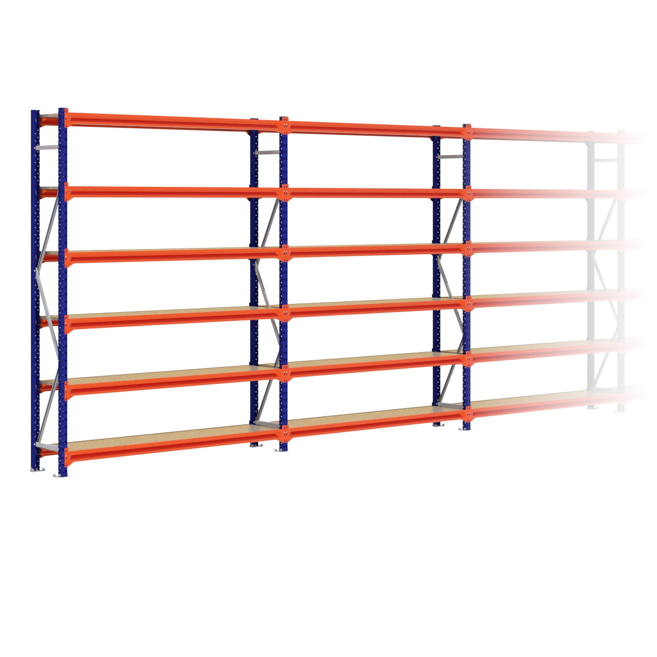 Grootvakstelling 2.500 mm x 15.300 mm x 400 mm (HxLxD) - 6 niveaus