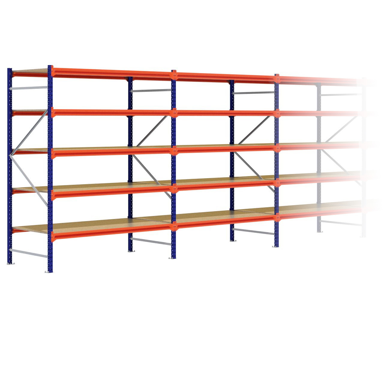 Grootvakstelling 2.500 mm x 17.200 mm x 1.000 mm (HxLxD) - 5 niveaus