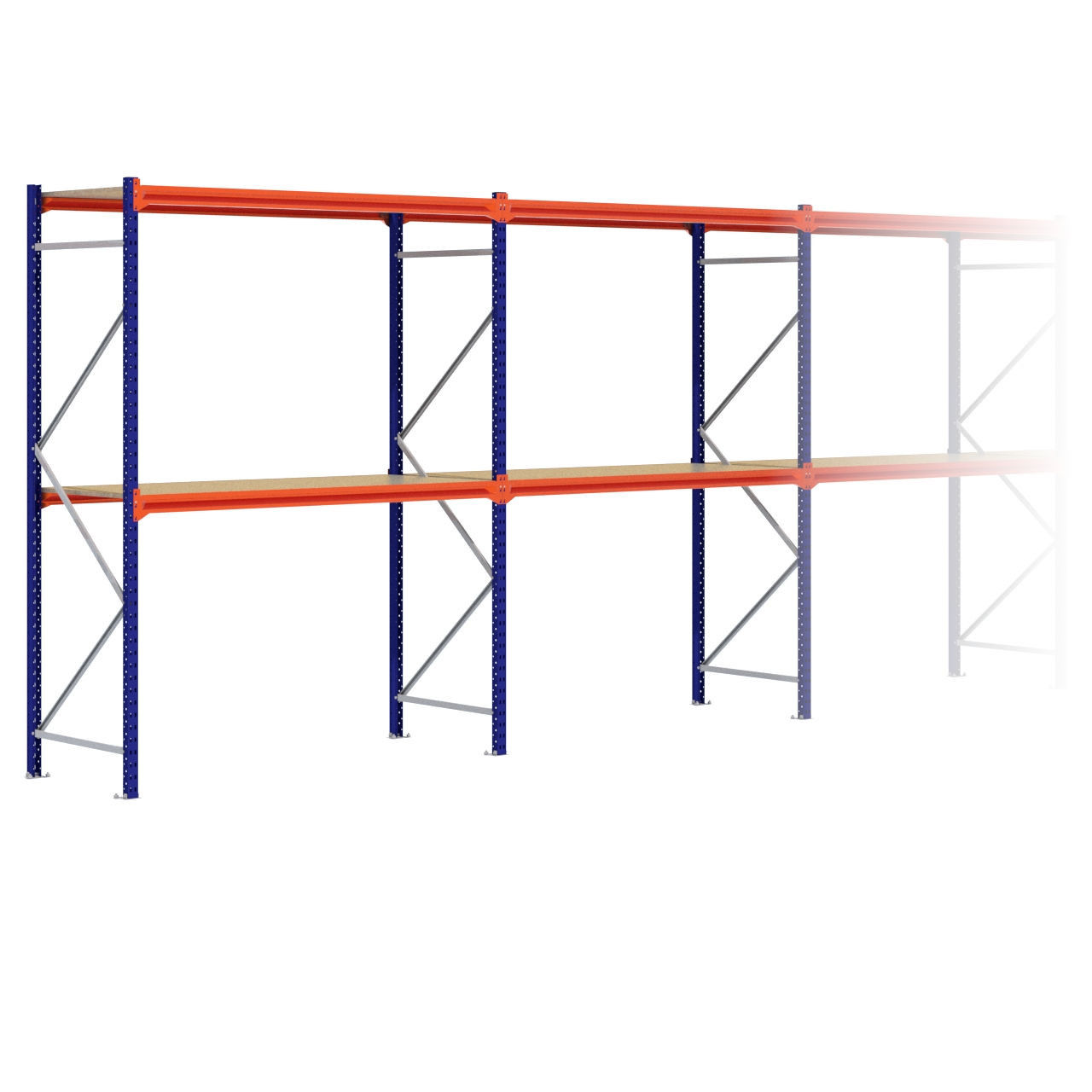 Grootvakstelling 2.500 mm x 17.200 mm x 800 mm (HxLxD) - 2 niveaus