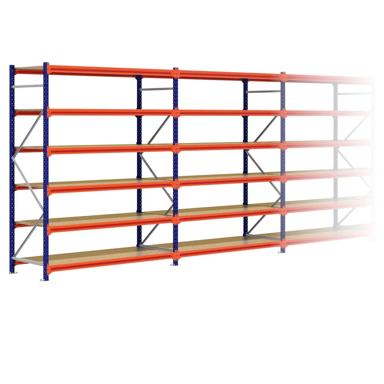 Grootvakstelling 2.500 mm x 17.200 mm x 800 mm (HxLxD) - 6 niveaus