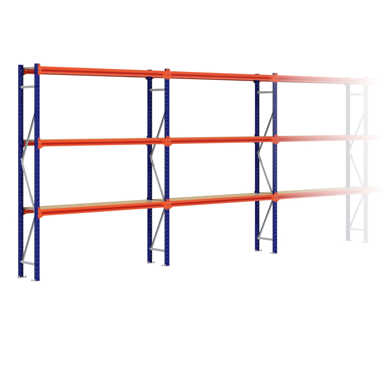 Grootvakstelling 2.500 mm x 19.100 mm x 400 mm (HxLxD) - 3 niveaus
