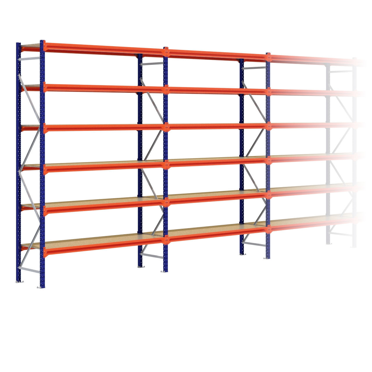 Grootvakstelling 3.000 mm x 7.700 mm x 600 mm (HxLxD) - 6 niveaus