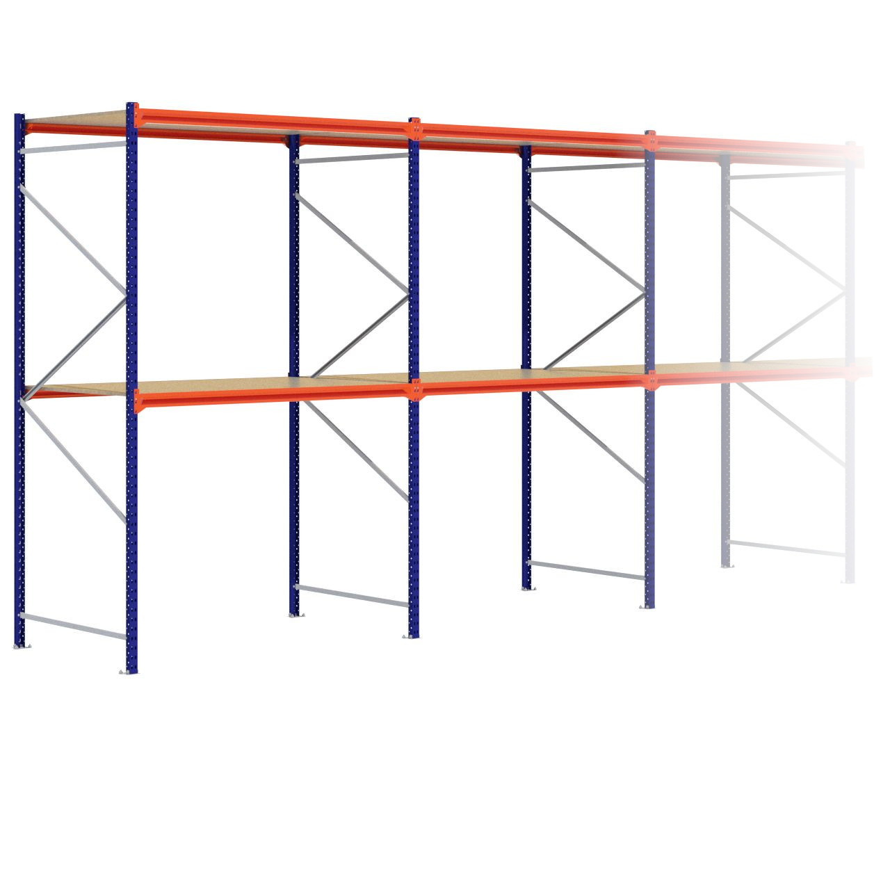 Grootvakstelling 3.000 mm x 13.400 mm x 1.200 mm (HxLxD) - 2 niveaus