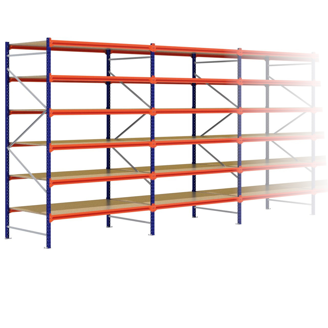 Grootvakstelling 3.000 mm x 15.300 mm x 1.200 mm (HxLxD) - 6 niveaus