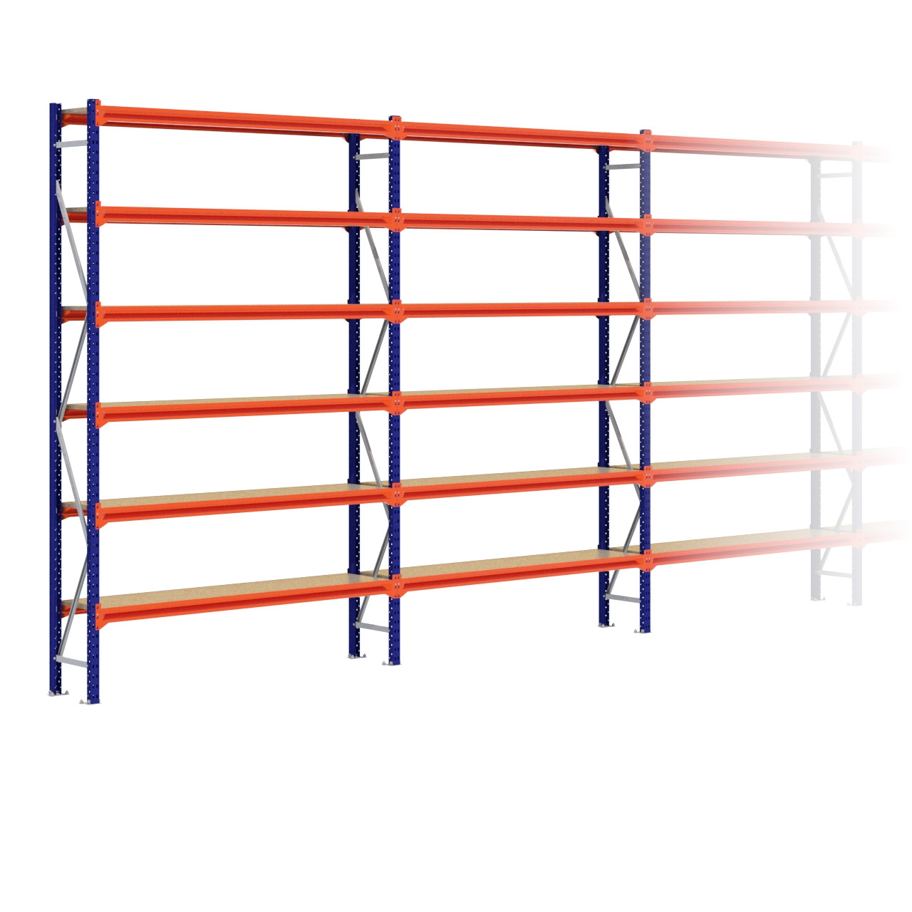 Grootvakstelling 3.000 mm x 17.200 mm x 400 mm (HxLxD) - 6 niveaus