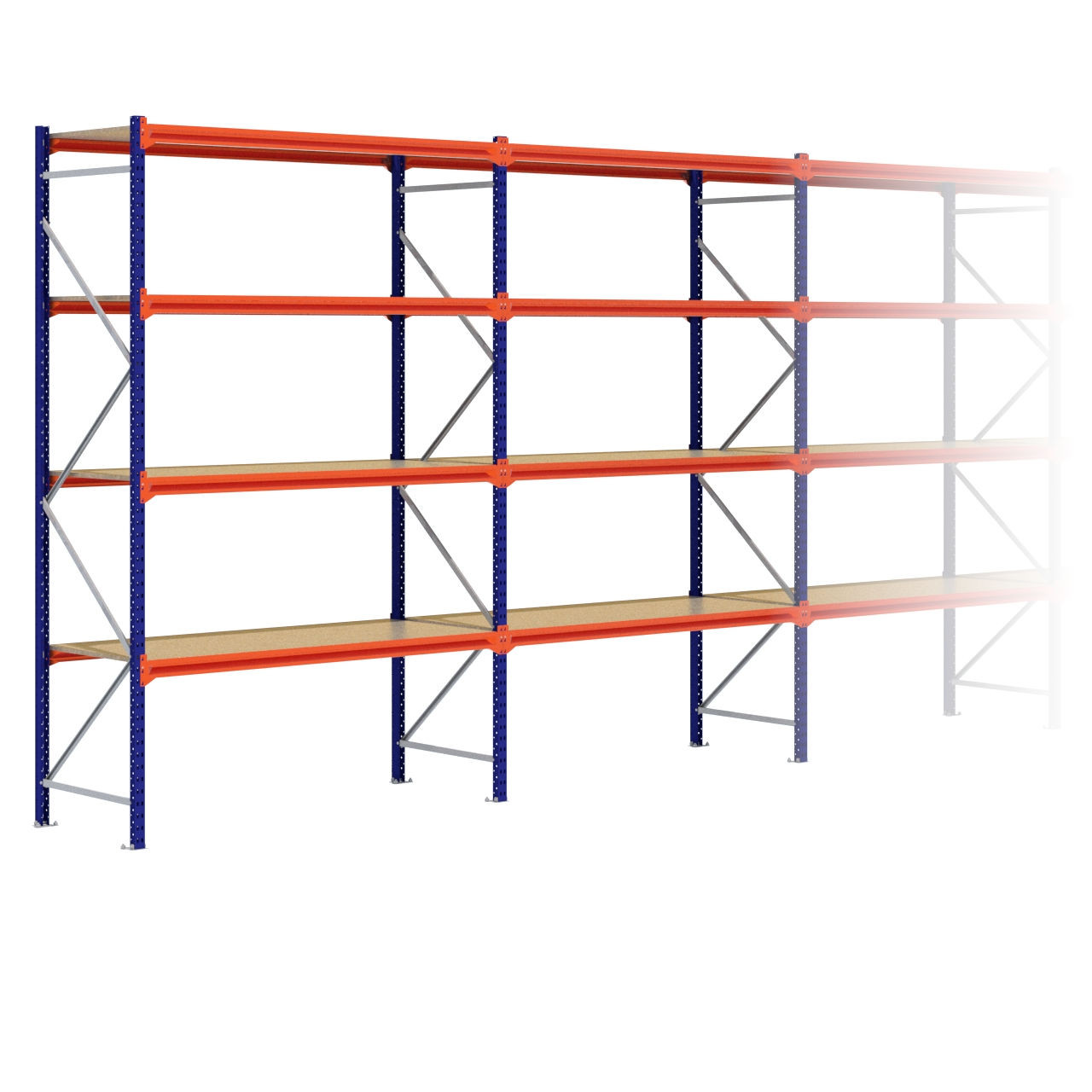 Grootvakstelling 3.000 mm x 17.200 mm x 800 mm (HxLxD) - 4 niveaus