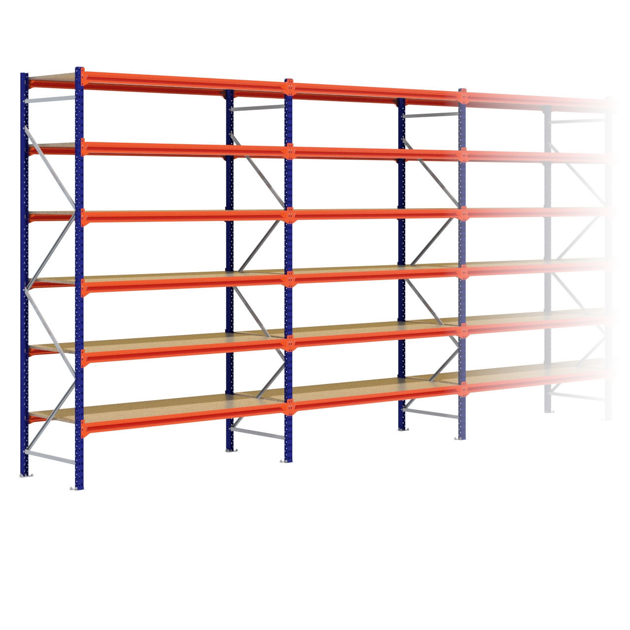Grootvakstelling 3.000 mm x 17.200 mm x 800 mm (HxLxD) - 6 niveaus