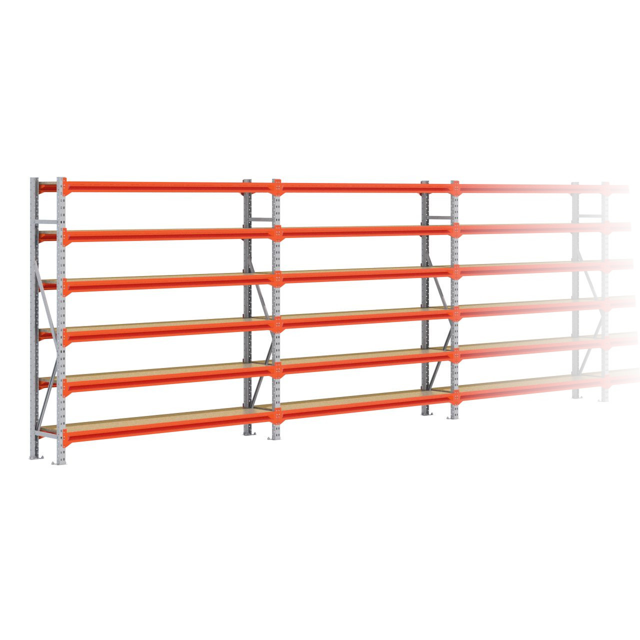 Grootvakstelling 2.000 mm x 7.700 mm x 400 mm (HxLxD) - 6 niveaus GALVA