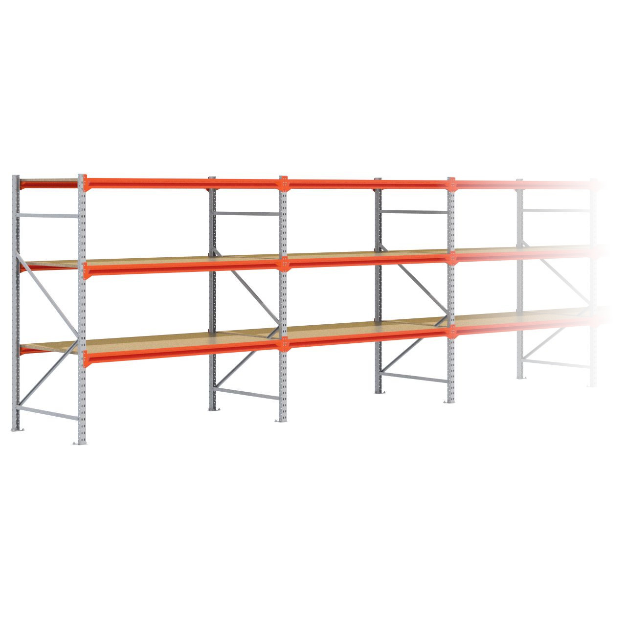 Grootvakstelling 2.000 mm x 7.700 mm x 1.000 mm (HxLxD) - 3 niveaus GALVA