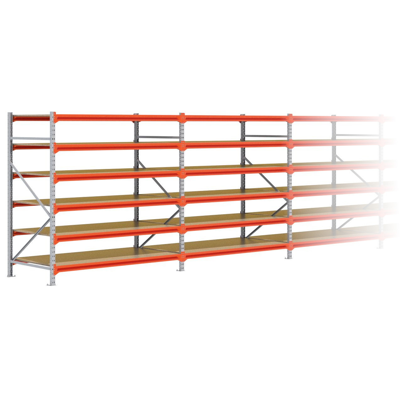 Grootvakstelling 2.000 mm x 7.700 mm x 1.000 mm (HxLxD) - 6 niveaus GALVA