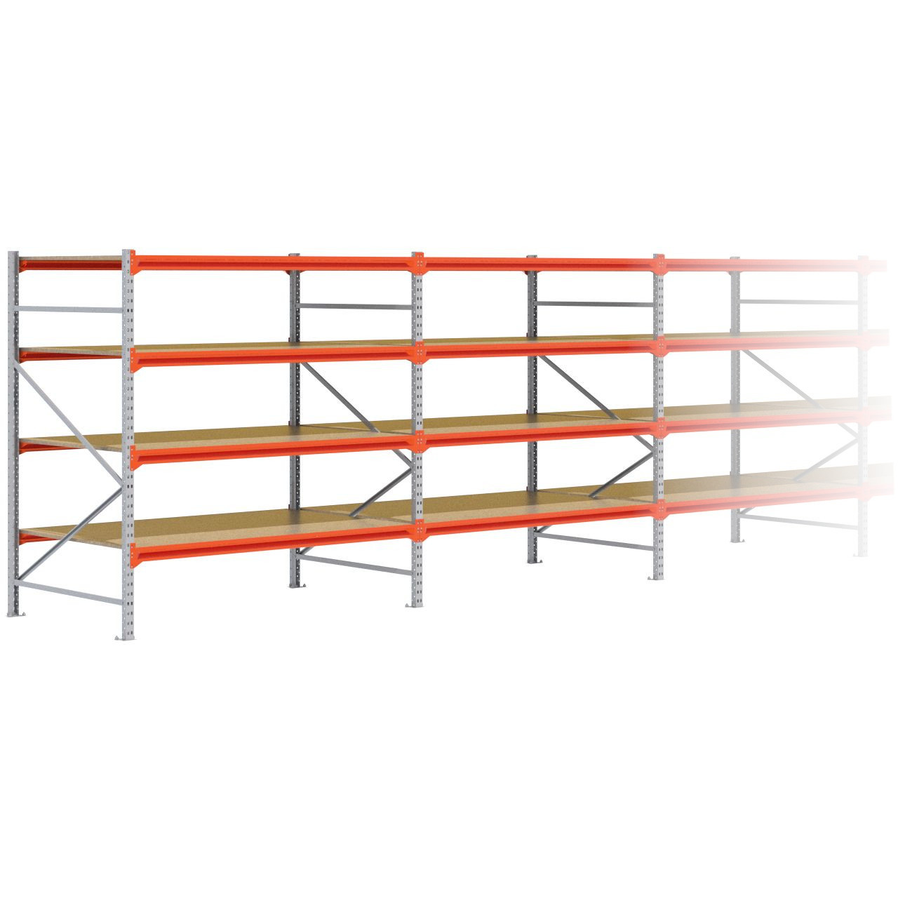 Grootvakstelling 2.000 mm x 7.700 mm x 1.200 mm (HxLxD) - 4 niveaus GALVA