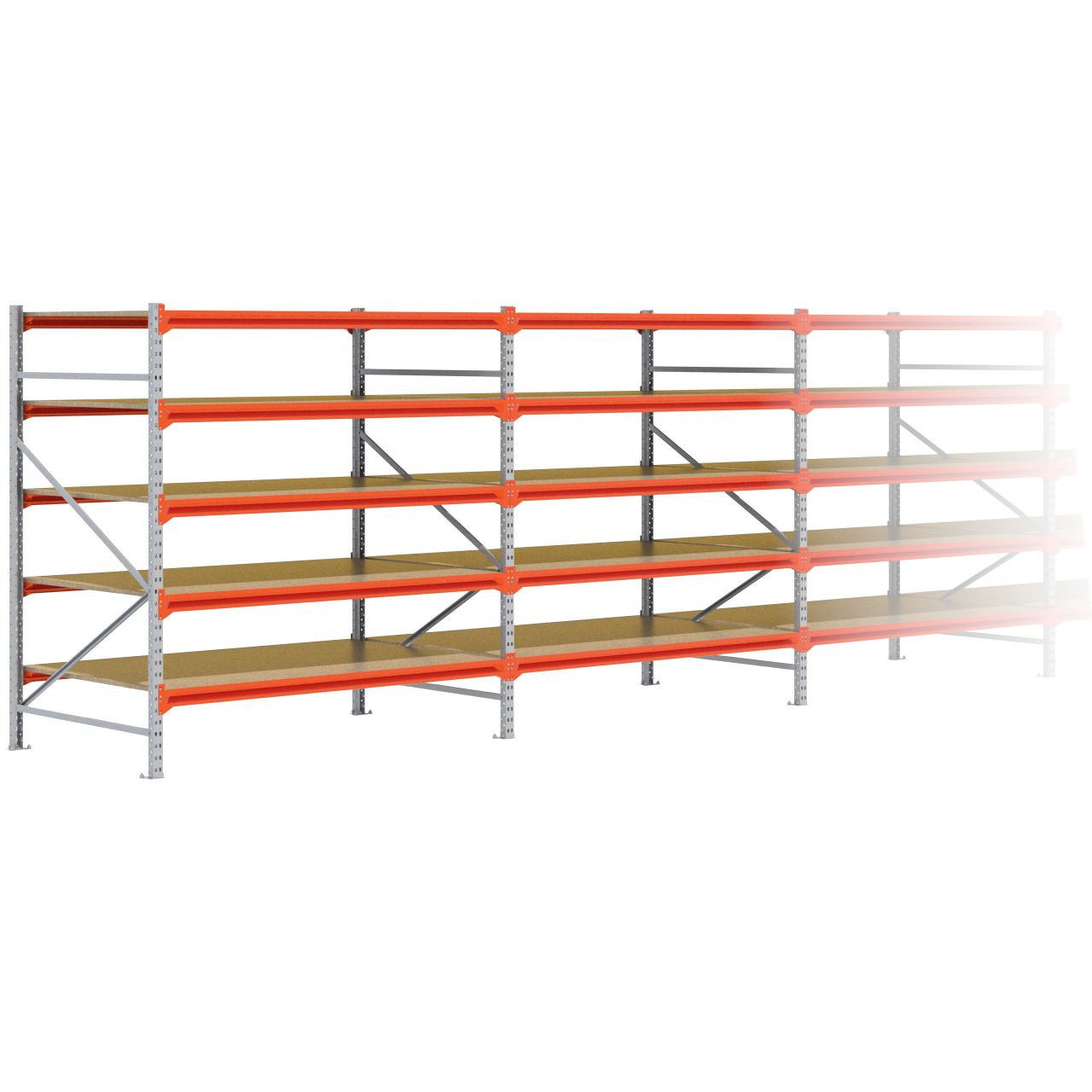 Grootvakstelling 2.000 mm x 7.700 mm x 1.200 mm (HxLxD) - 5 niveaus GALVA