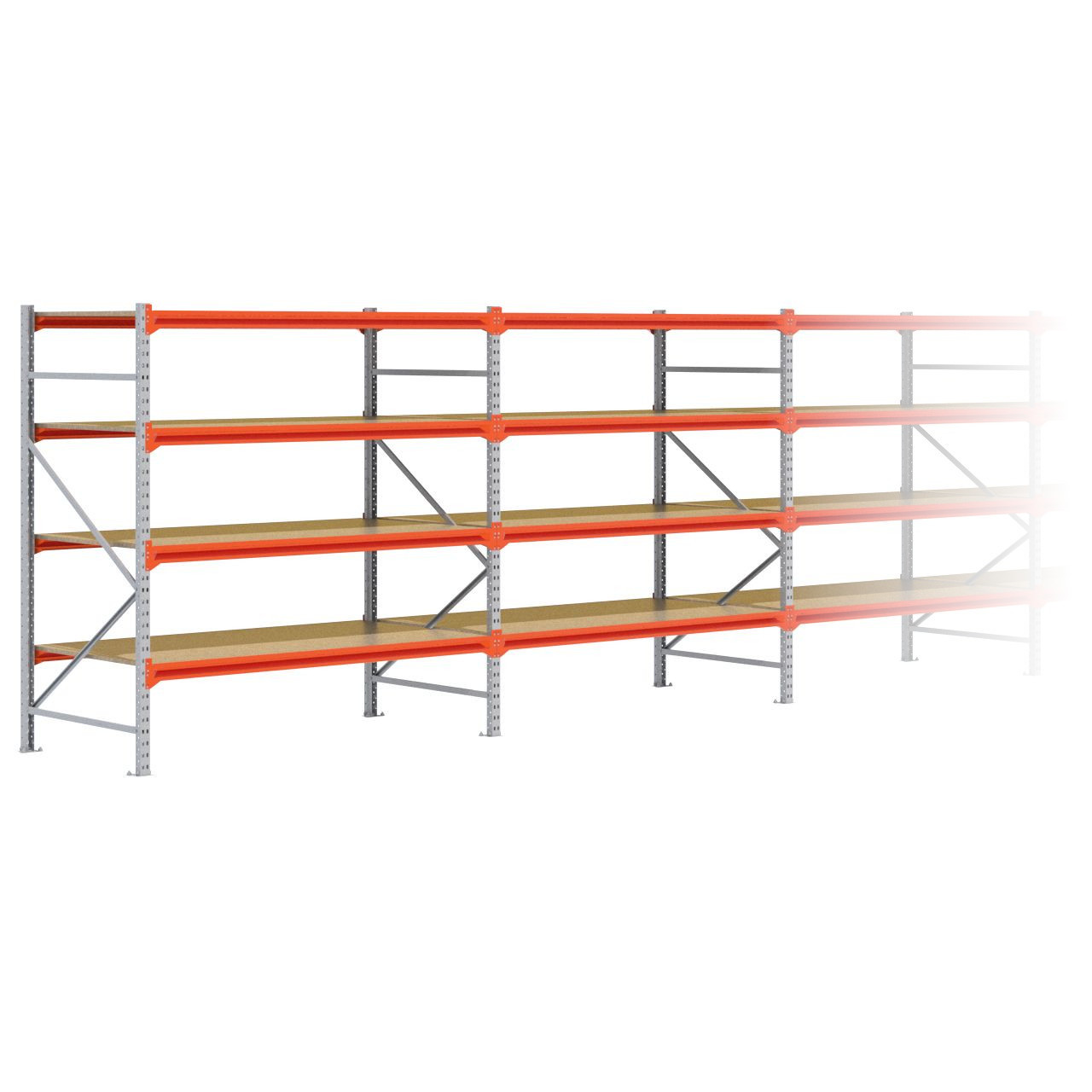Grootvakstelling 2.000 mm x 9.600 mm x 1.000 mm (HxLxD) - 4 niveaus GALVA