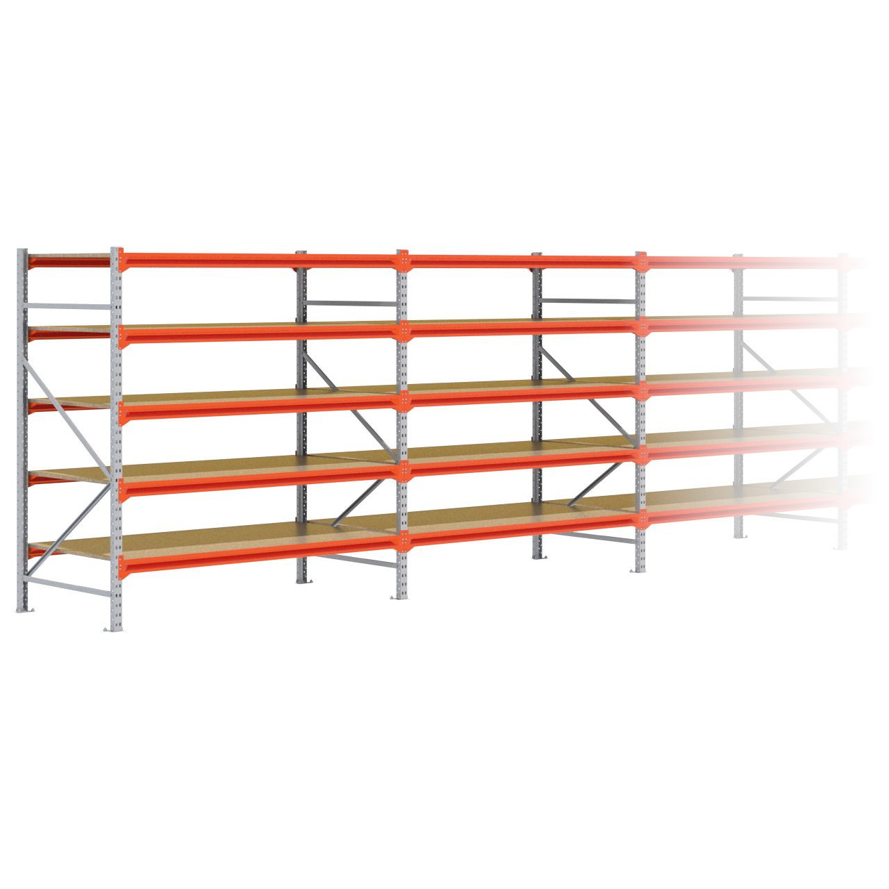 Grootvakstelling 2.000 mm x 9.600 mm x 1.000 mm (HxLxD) - 5 niveaus GALVA