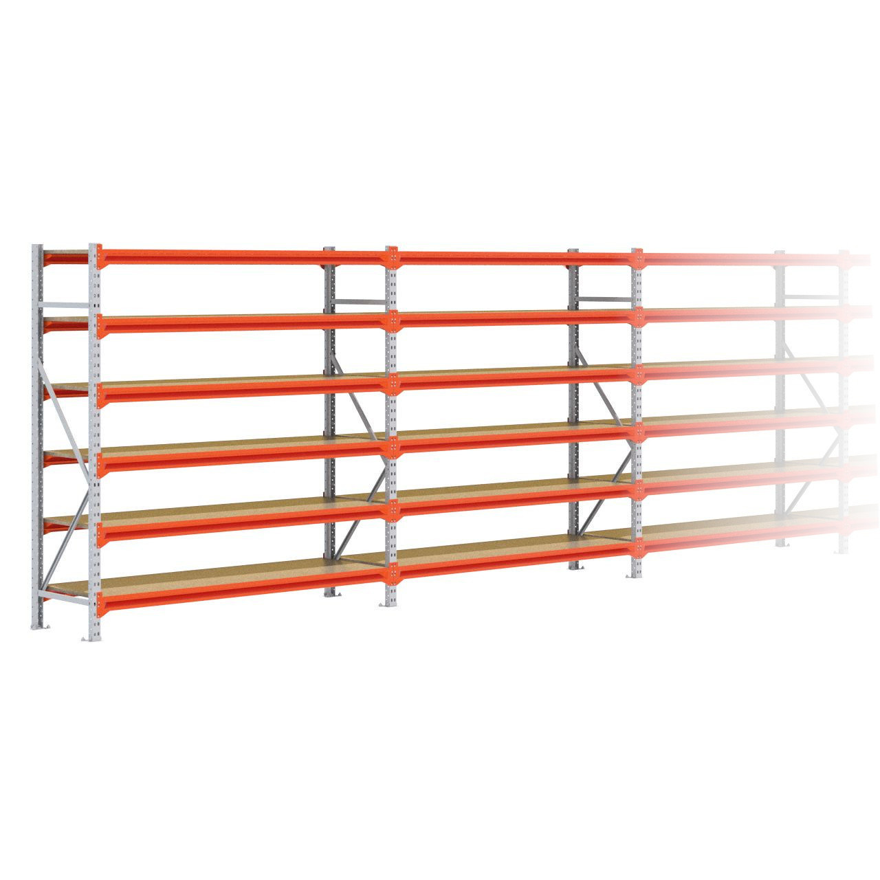 Grootvakstelling 2.000 mm x 9.600 mm x 600 mm (HxLxD) - 6 niveaus GALVA