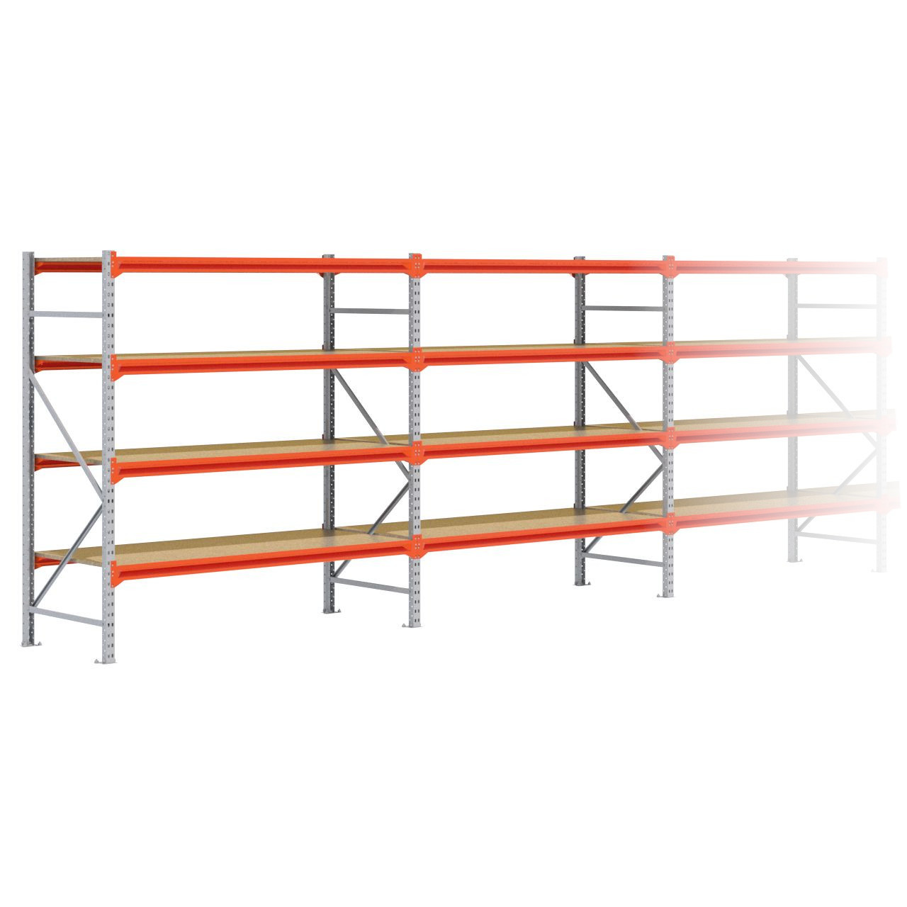 Grootvakstelling 2.000 mm x 9.600 mm x 800 mm (HxLxD) - 4 niveaus GALVA
