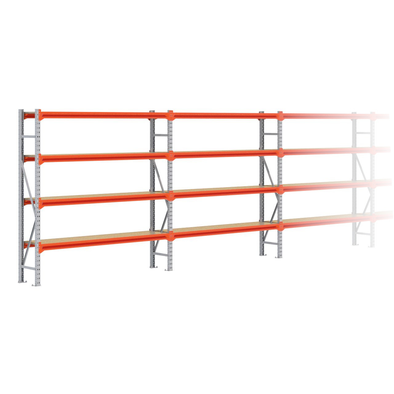 Grootvakstelling 2.000 mm x 13.400 mm x 400 mm (HxLxD) - 4 niveaus GALVA
