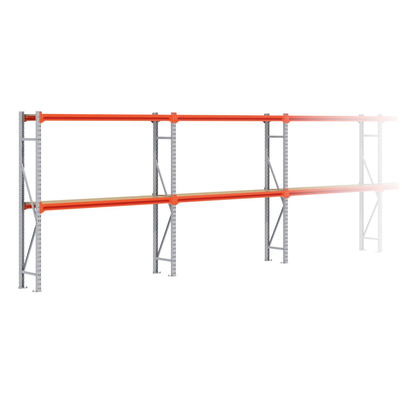 Grootvakstelling 2.000 mm x 13.400 mm x 400 mm (HxLxD) - 2 niveaus GALVA