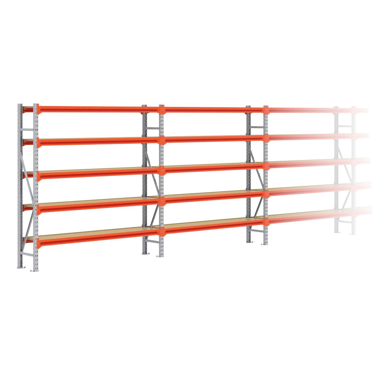 Grootvakstelling 2.000 mm x 13.400 mm x 400 mm (HxLxD) - 5 niveaus GALVA
