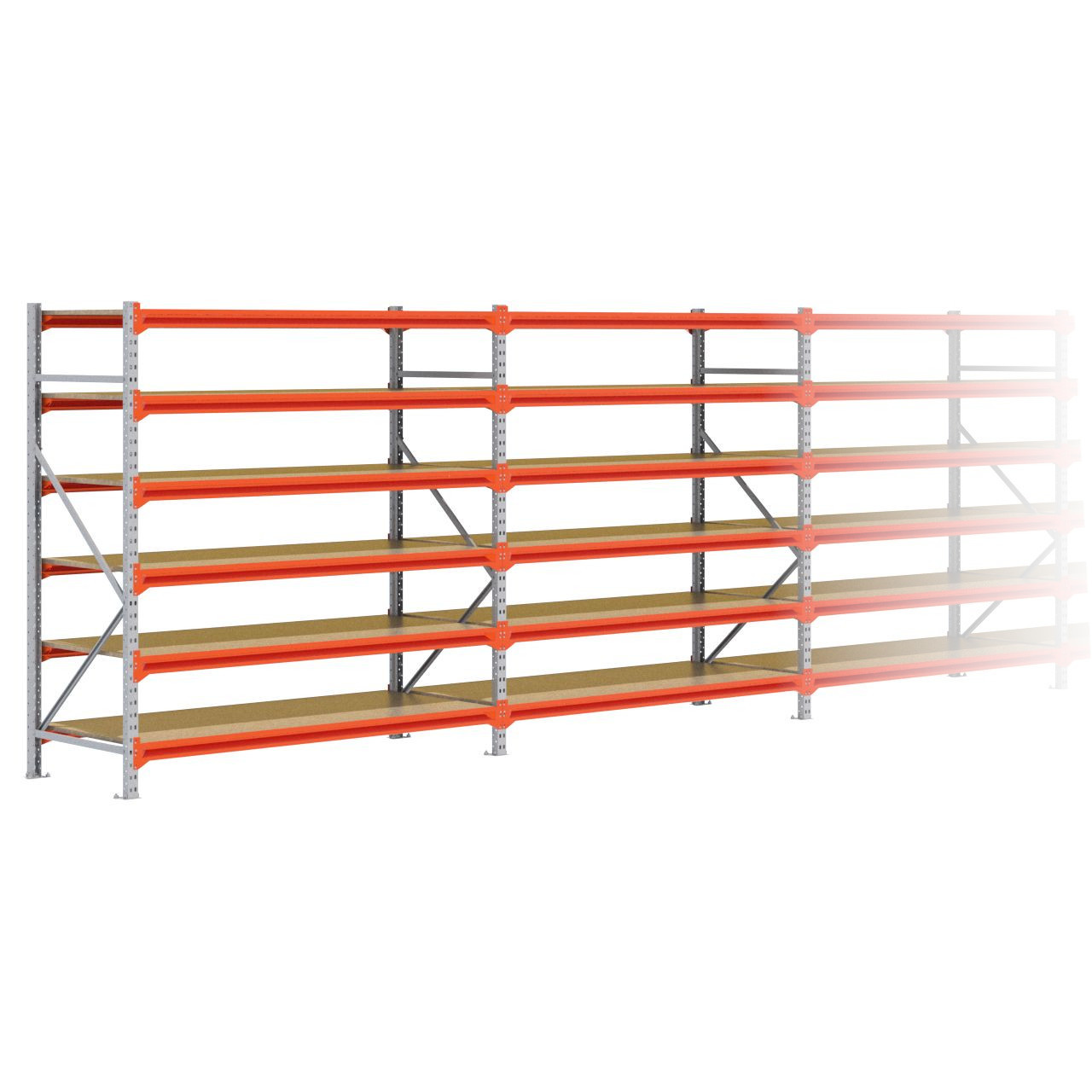 Grootvakstelling 2.000 mm x 13.400 mm x 800 mm (HxLxD) - 6 niveaus GALVA