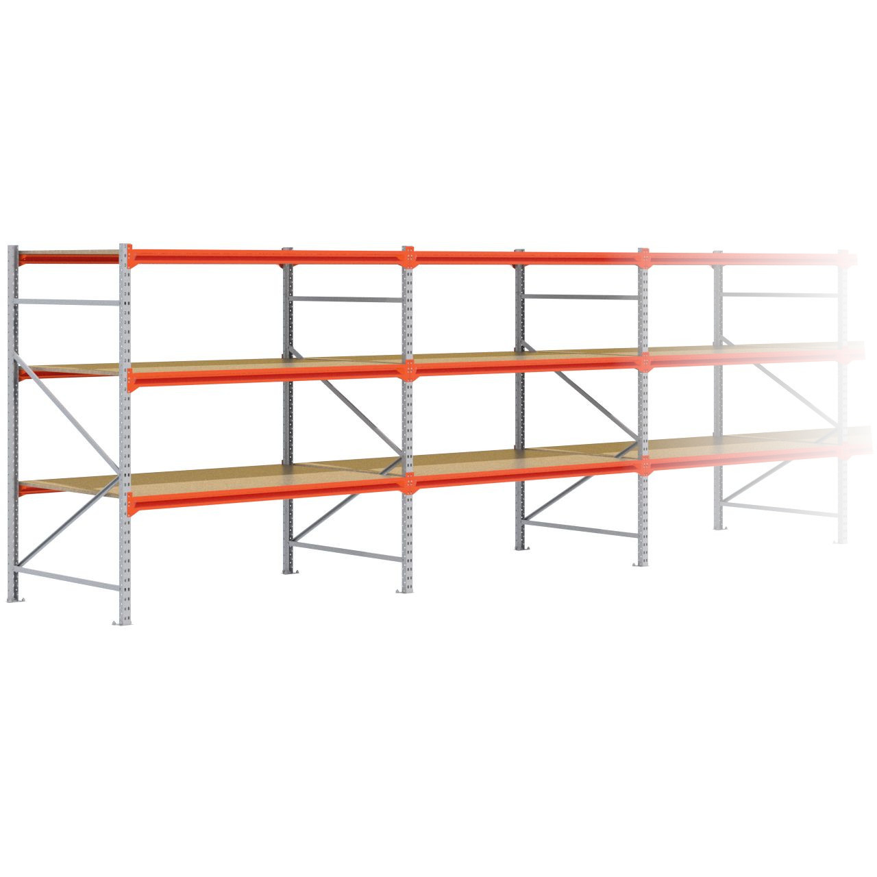 Grootvakstelling 2.000 mm x 13.400 mm x 1.200 mm (HxLxD) - 3 niveaus GALVA