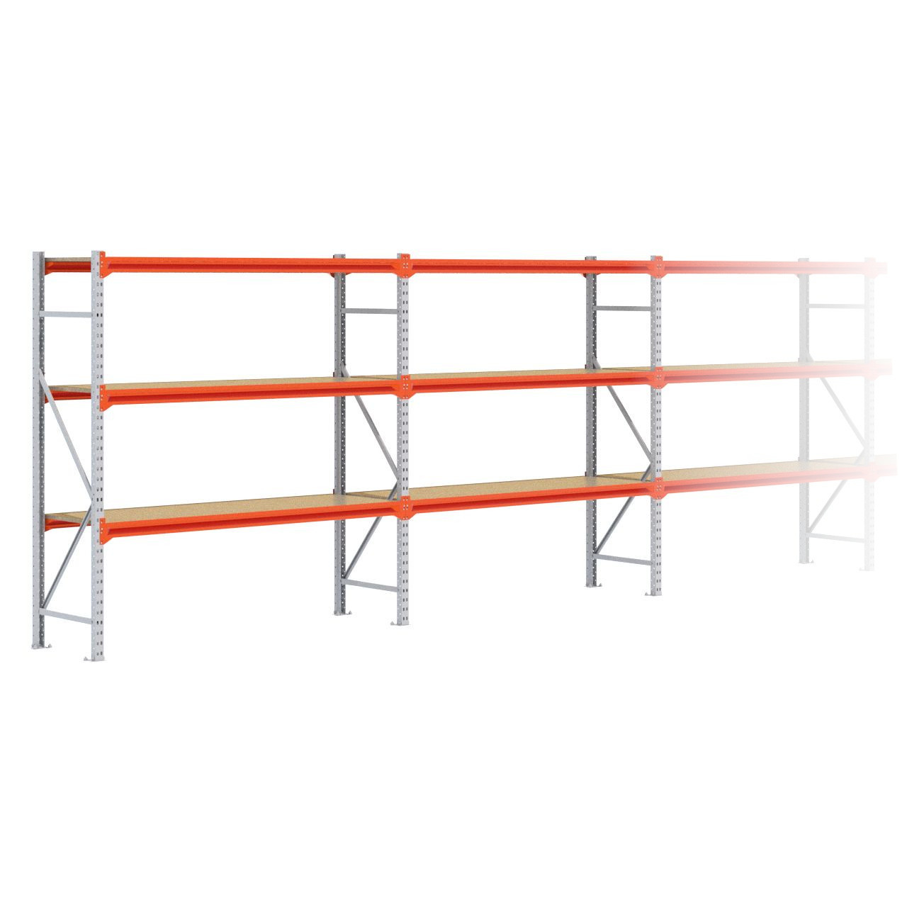 Grootvakstelling 2.000 mm x 13.400 mm x 600 mm (HxLxD) - 3 niveaus GALVA