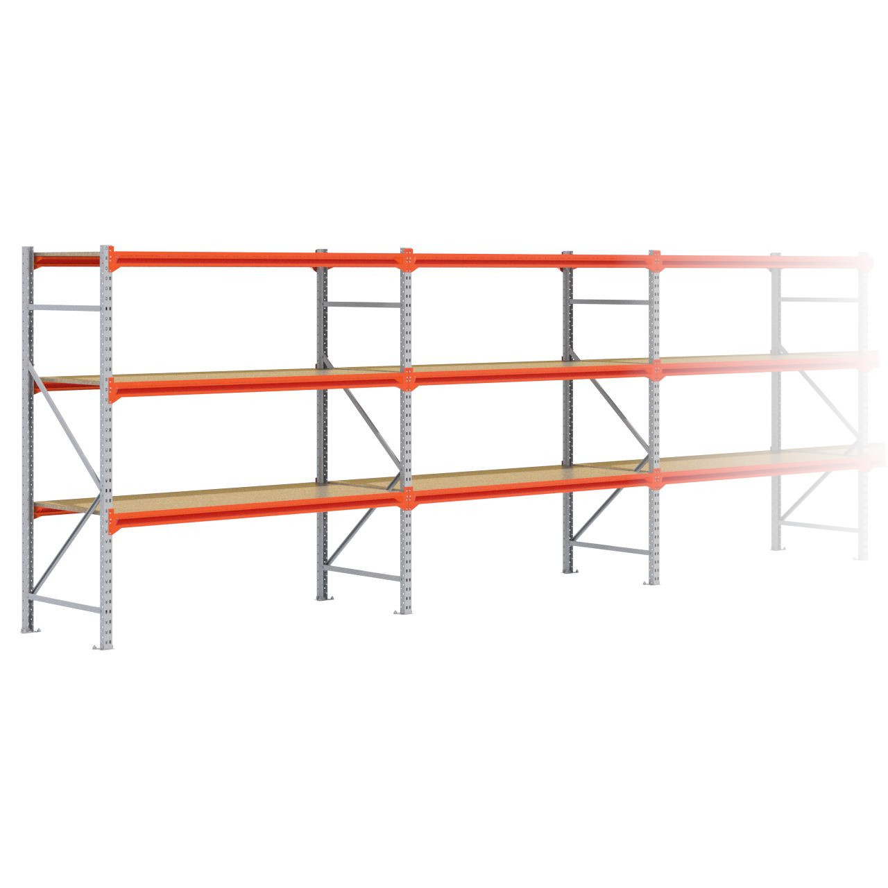 Grootvakstelling 2.000 mm x 13.400 mm x 800 mm (HxLxD) - 3 niveaus GALVA