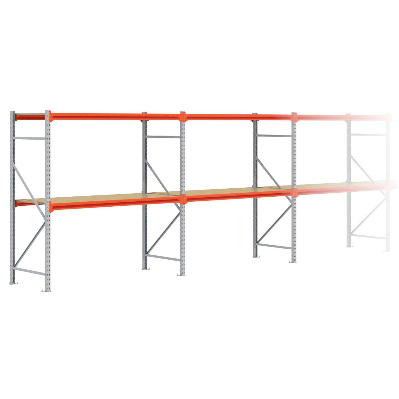 Grootvakstelling 2.000 mm x 15.300 mm x 800 mm (HxLxD) - 2 niveaus GALVA