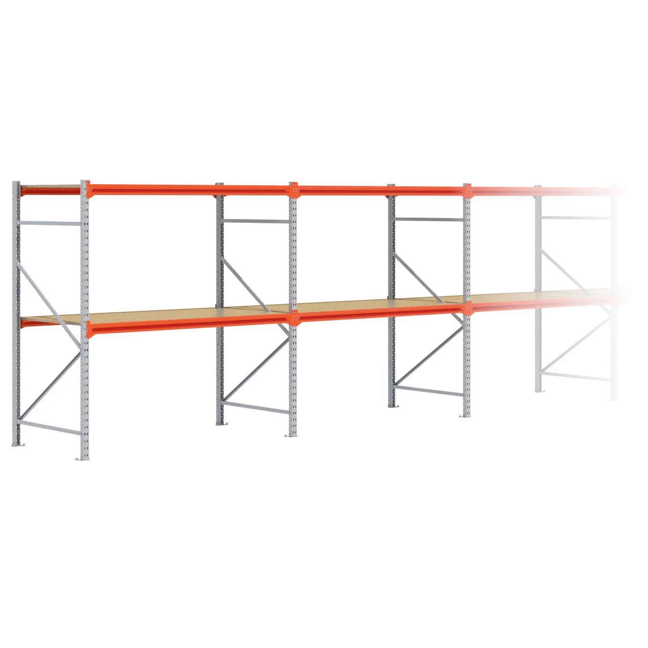 Grootvakstelling 2.000 mm x 15.300 mm x 1.000 mm (HxLxD) - 2 niveaus GALVA