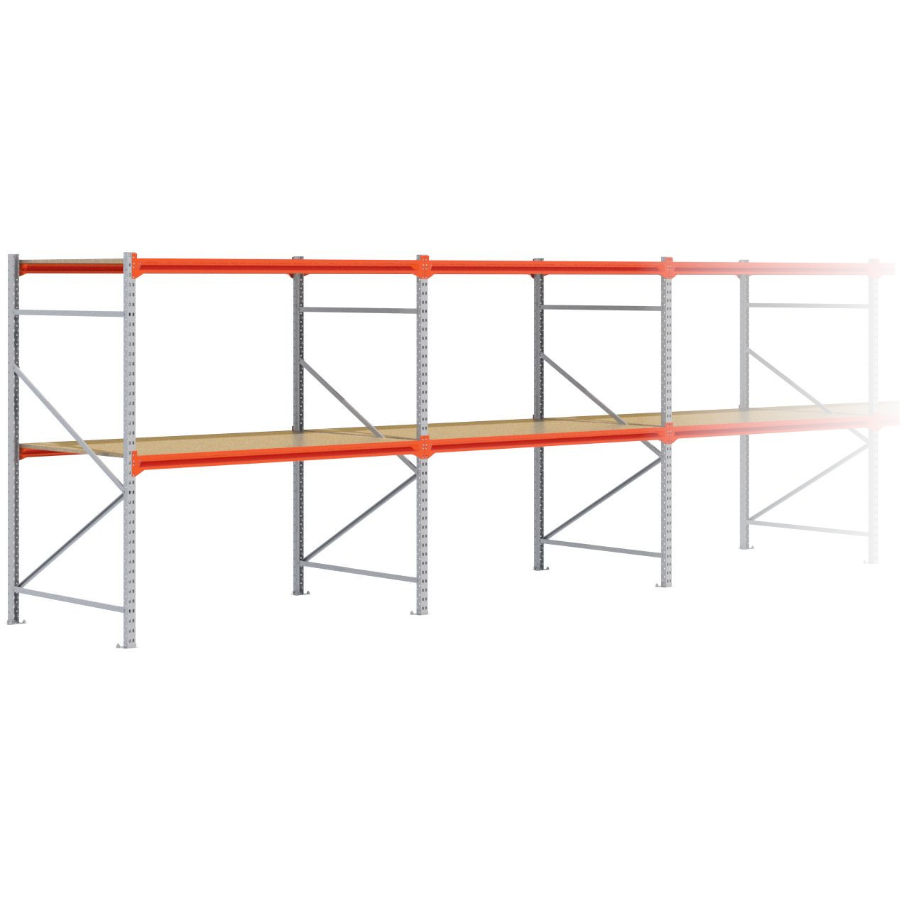 Grootvakstelling 2.000 mm x 17.200 mm x 1.200 mm (HxLxD) - 2 niveaus GALVA
