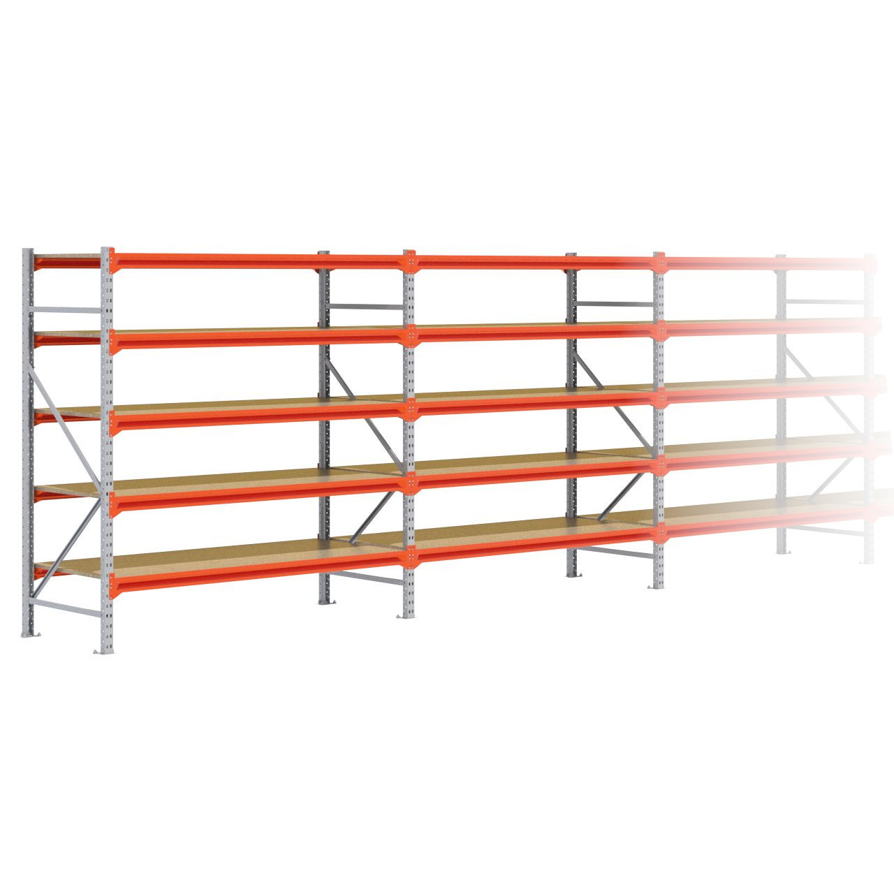 Grootvakstelling 2.000 mm x 17.200 mm x 800 mm (HxLxD) - 5 niveaus GALVA