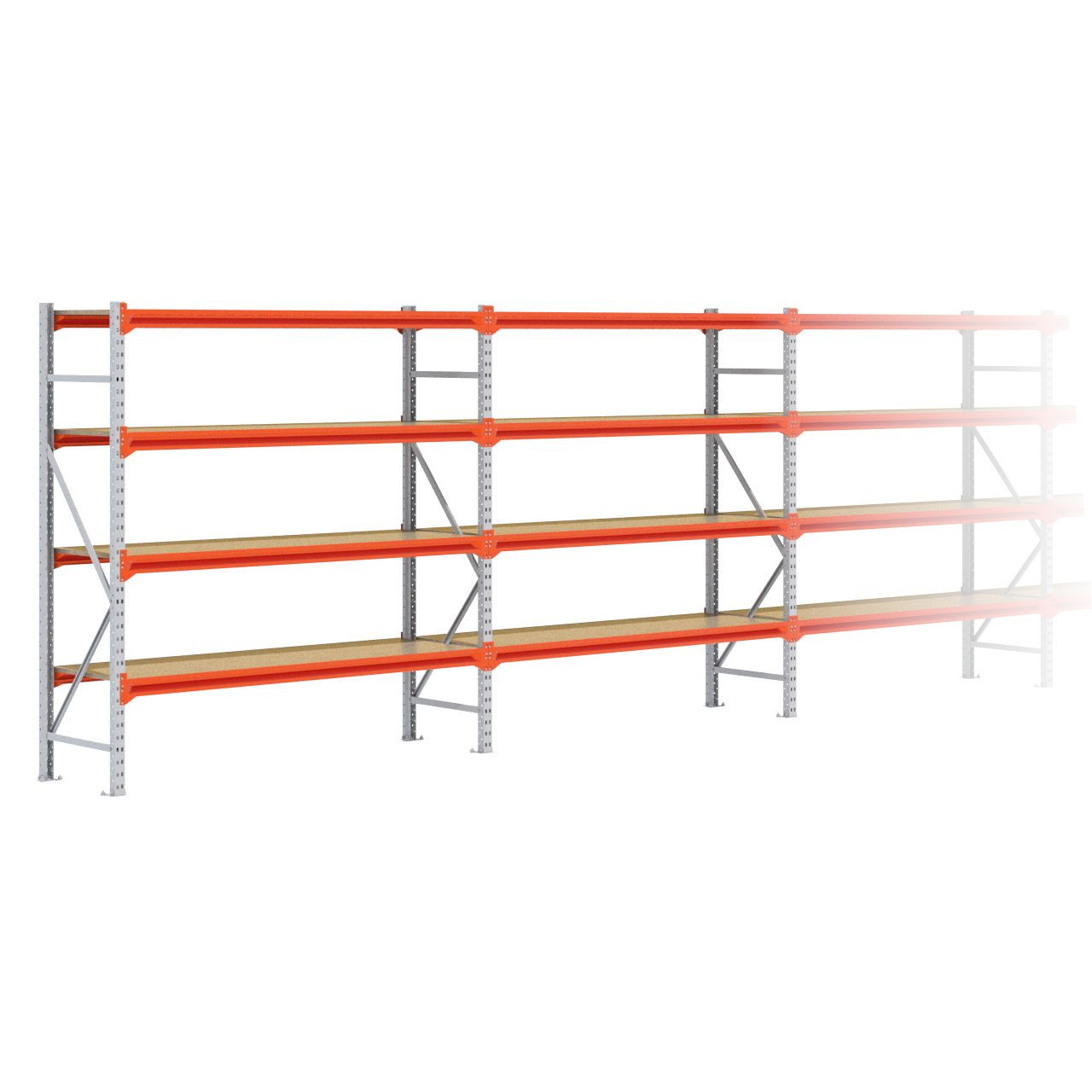 Grootvakstelling 2.000 mm x 11.500 mm x 600 mm (HxLxD) - 4 niveaus GALVA