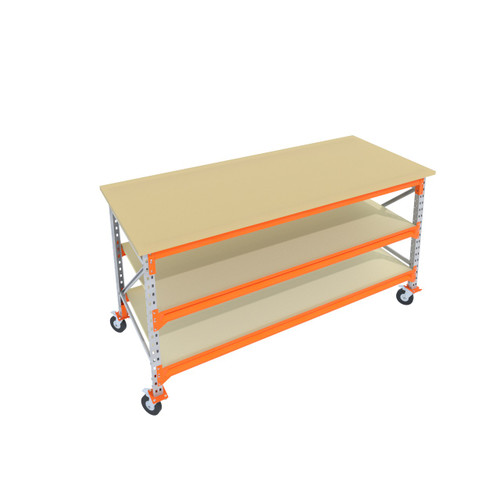 Verrijdbare Werkbank & Inpaktafel mobiel - GALVA - Op Wielen - Zelf samenstellen - Werktafel