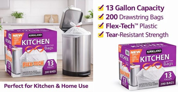 13 gallon trash bags drawstring