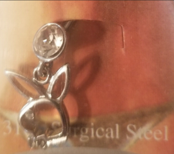 Bunny Rabbit Playboy style belly button ring Body jewelry white stone