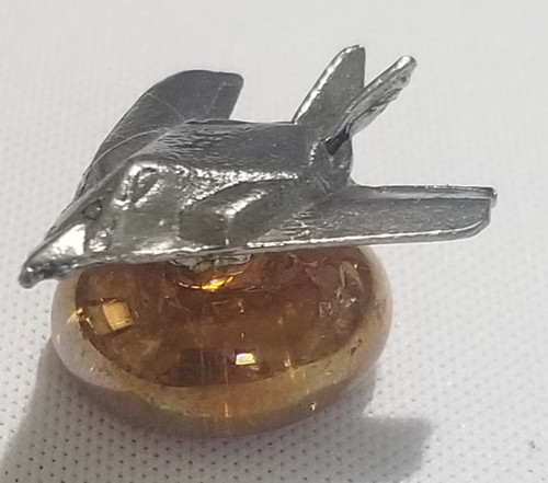 Jet Airplane Pewter Mini Figurine on Orange Glass Stone main picture