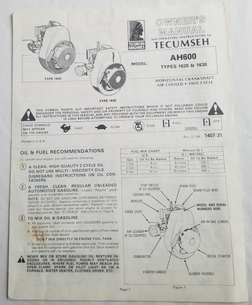 Tecumseh AH600 owner manual