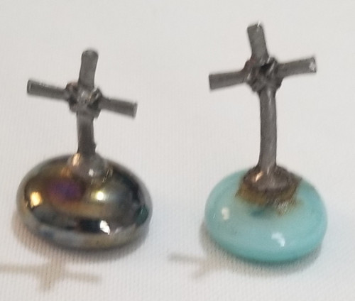 Cross religion religious pewter mini figurine on glass unique pair main picture