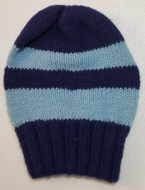 Hand knitted light & Dark blue hat vintage retro style design main picture of it.