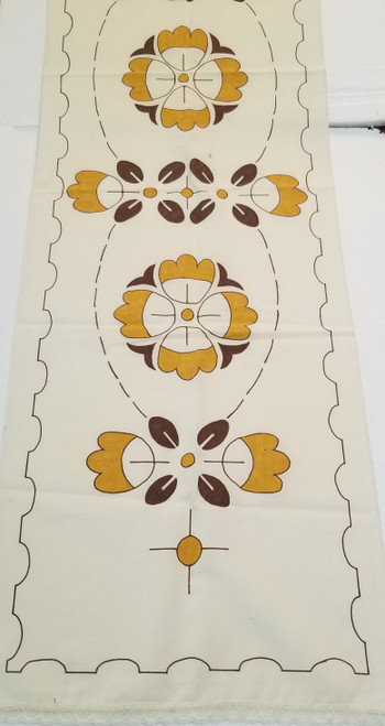 Table Runner circa 80s style design with white lace main picture of the one with a small stain Table Runner circa 80s style design with white lace main picture of the one with a small stain