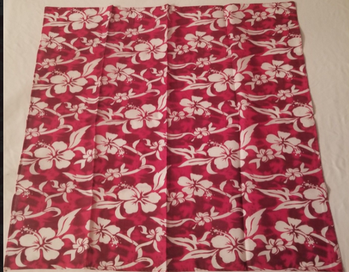 Red floral flowers Hawaiian style Bandana main picture showing it.
