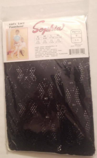 Sophia Girls Lacy Pantyhose Blue New Size small 1-3 back side of the package