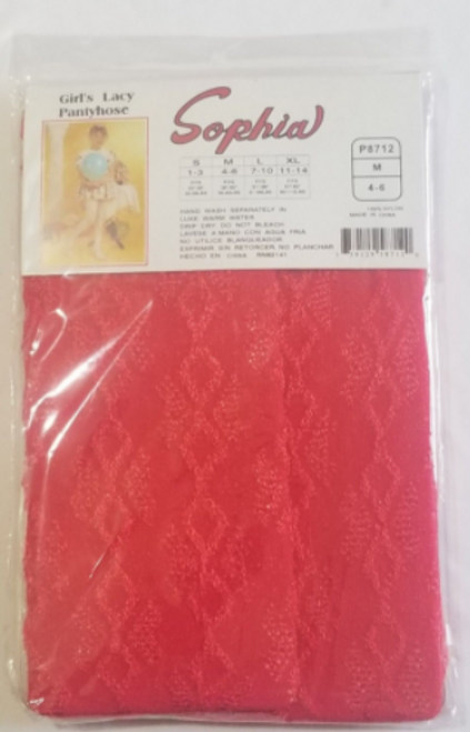 Sophia Girls Lacy Pantyhose Red Size Medium M main picture of the back of the package