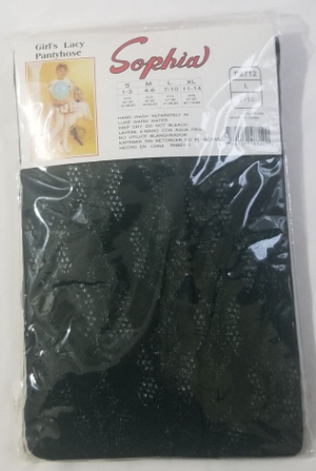 Sophia Girls Lacy Pantyhose Size Large 7-10 Black back of the package