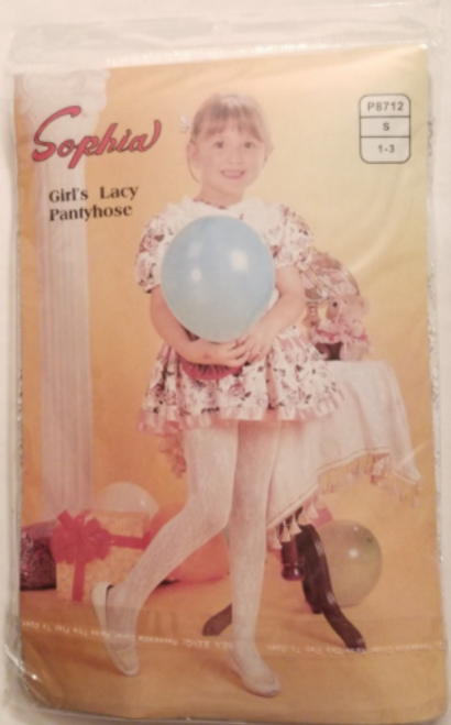 Sophia Girls Lacy Pantyhose White Size small 1-3 front of the package