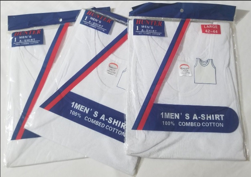 Hunter Mens White A Shirt New 3 Packages Size Large 42-44 showing all 3 packages
