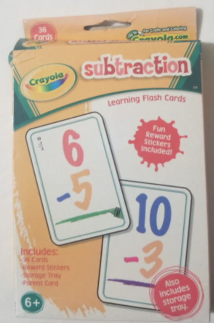 Crayola Subtraction Learning Flash Cards Home School Helpers Like New showing the front of the package