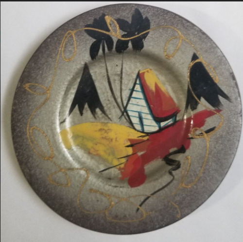 Handpainted Japanese or Chinese Wood Coaster Unusual main picture of it.