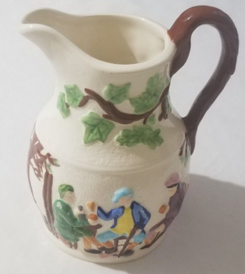 Colonial design ceramic pitcher hand made by Eileen 1975 vintage unique main picture of it Colonial design ceramic pitcher hand made by Eileen 1975 vintage unique main picture of it