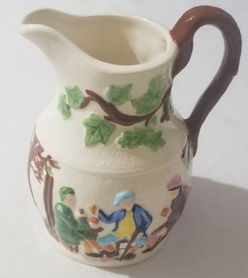 Colonial design ceramic pitcher hand made by Eileen 1975 vintage unique main picture of it